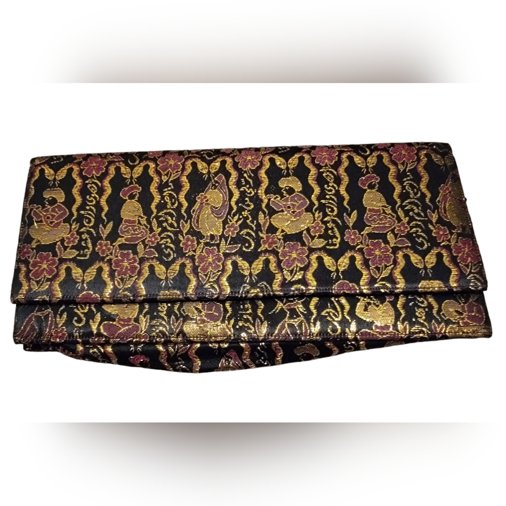 Embroidered Black & Gold Floral Clutch